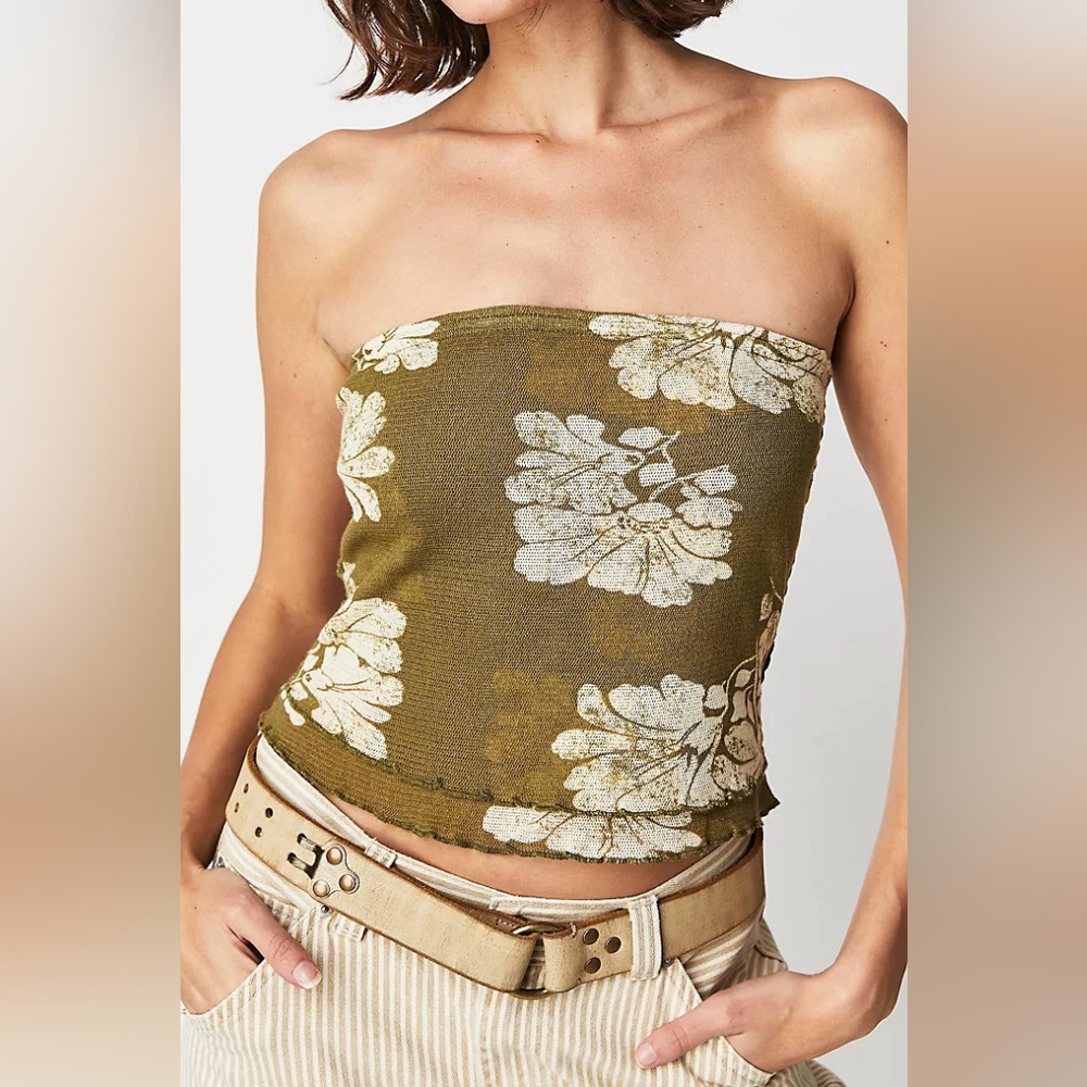 Free People poppy tube top women’s army green LARGE - Picture 3 of 13